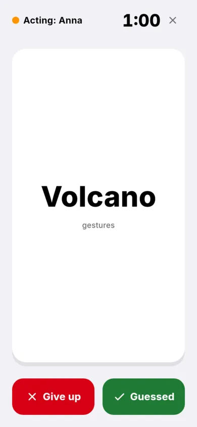 Word card with the timer in the party word game